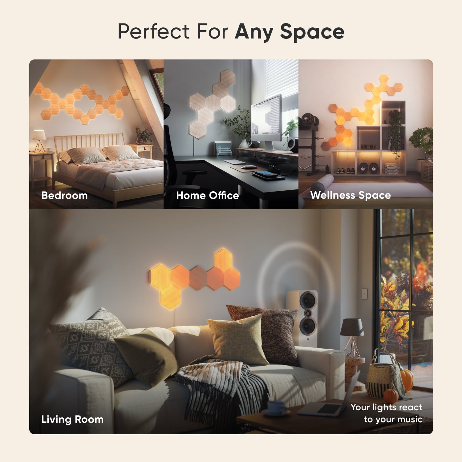 Nanoleaf - Elements Wood Look Hexagons Smarter Kit - Smart Wall Light Panels - 7Pk - Serious Techies