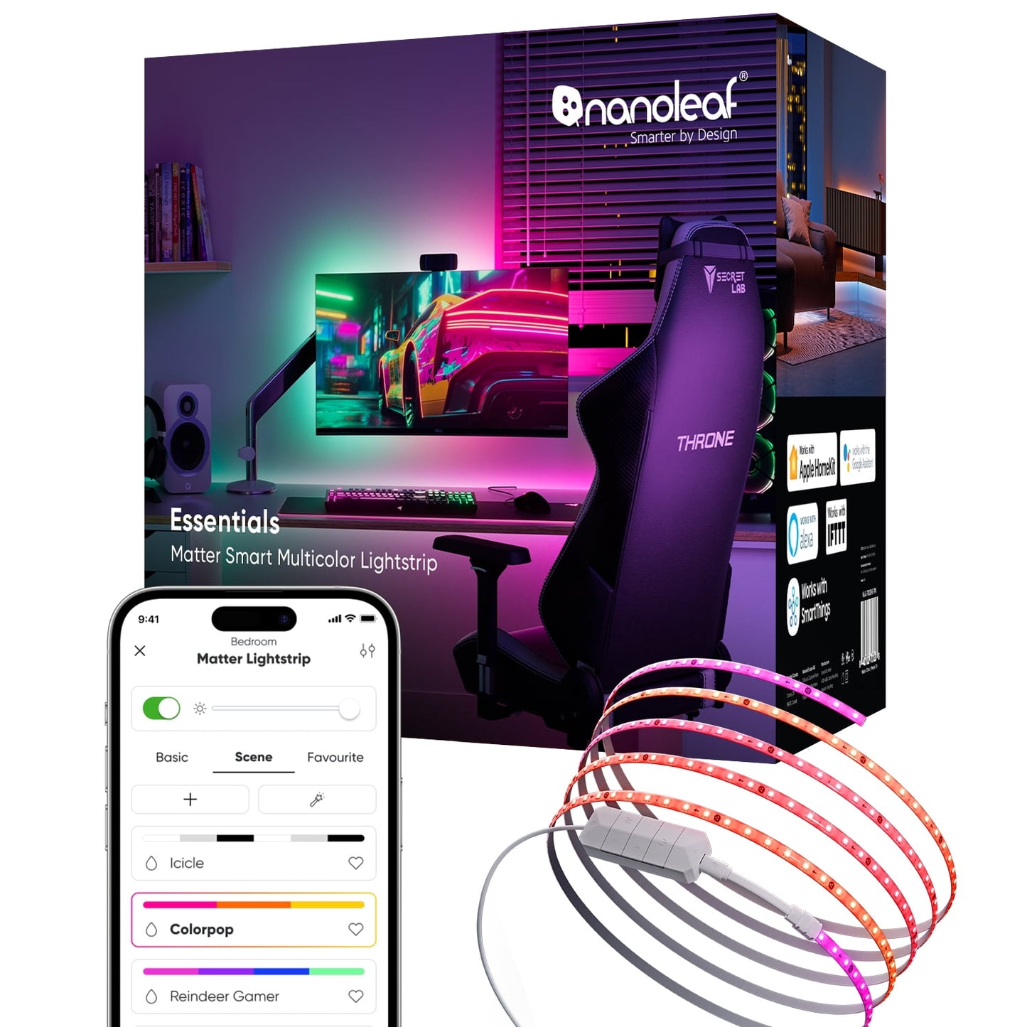Nanoleaf - Essentials Matter LED Light Strip, RGBW, 16.4 Ft (1 Piece Strip Unit), Indoor Use - Serious Techies