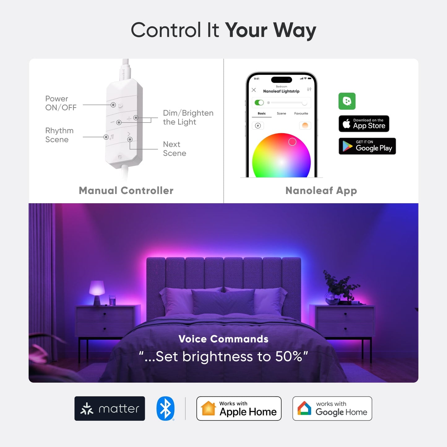 Nanoleaf - Essentials Matter LED Light Strip, RGBW, 16.4 Ft (1 Piece Strip Unit), Indoor Use - Serious Techies