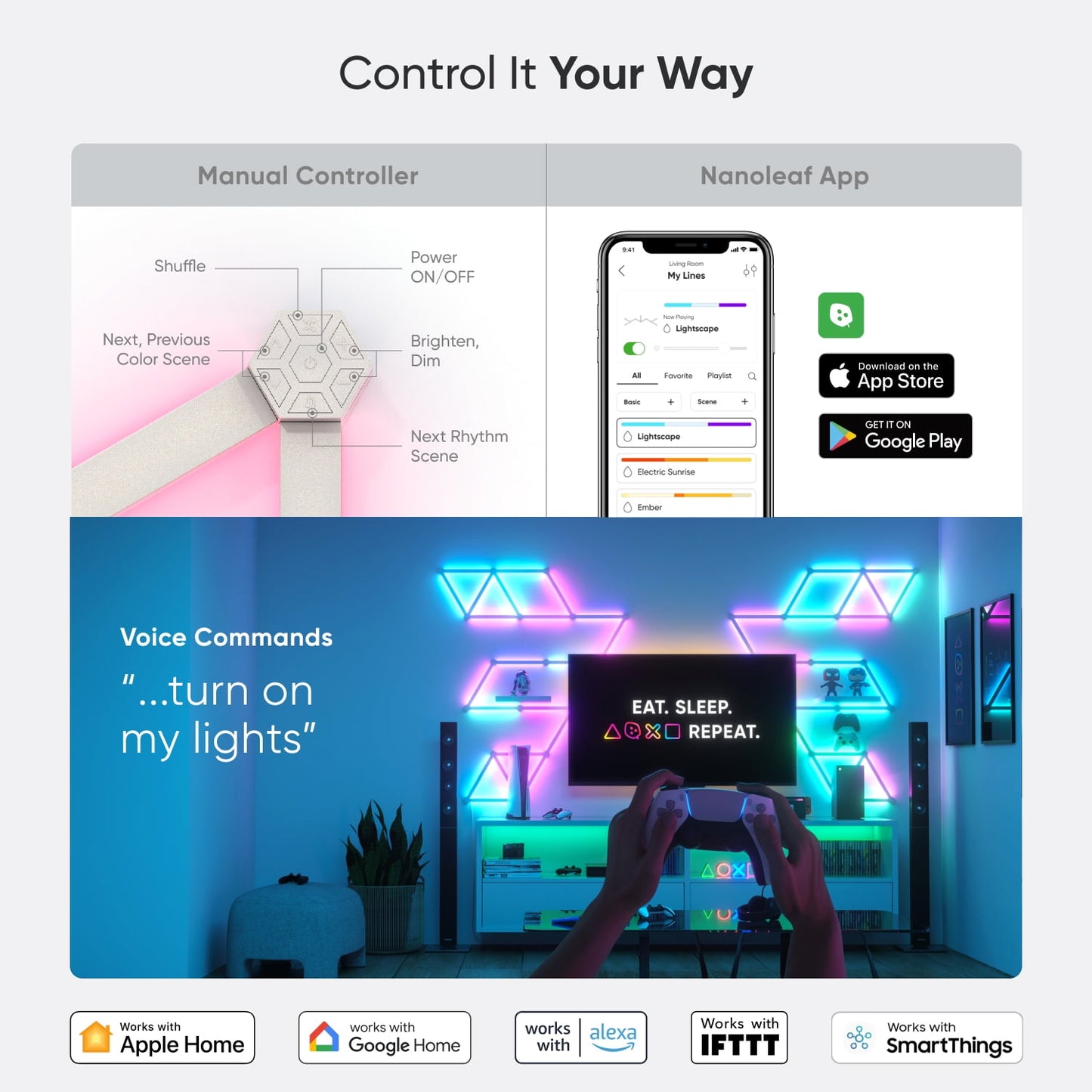 Nanoleaf - Lines 60 Degrees Smarter Kit - Smart LED Wall Light Lines - 9Pk - Serious Techies