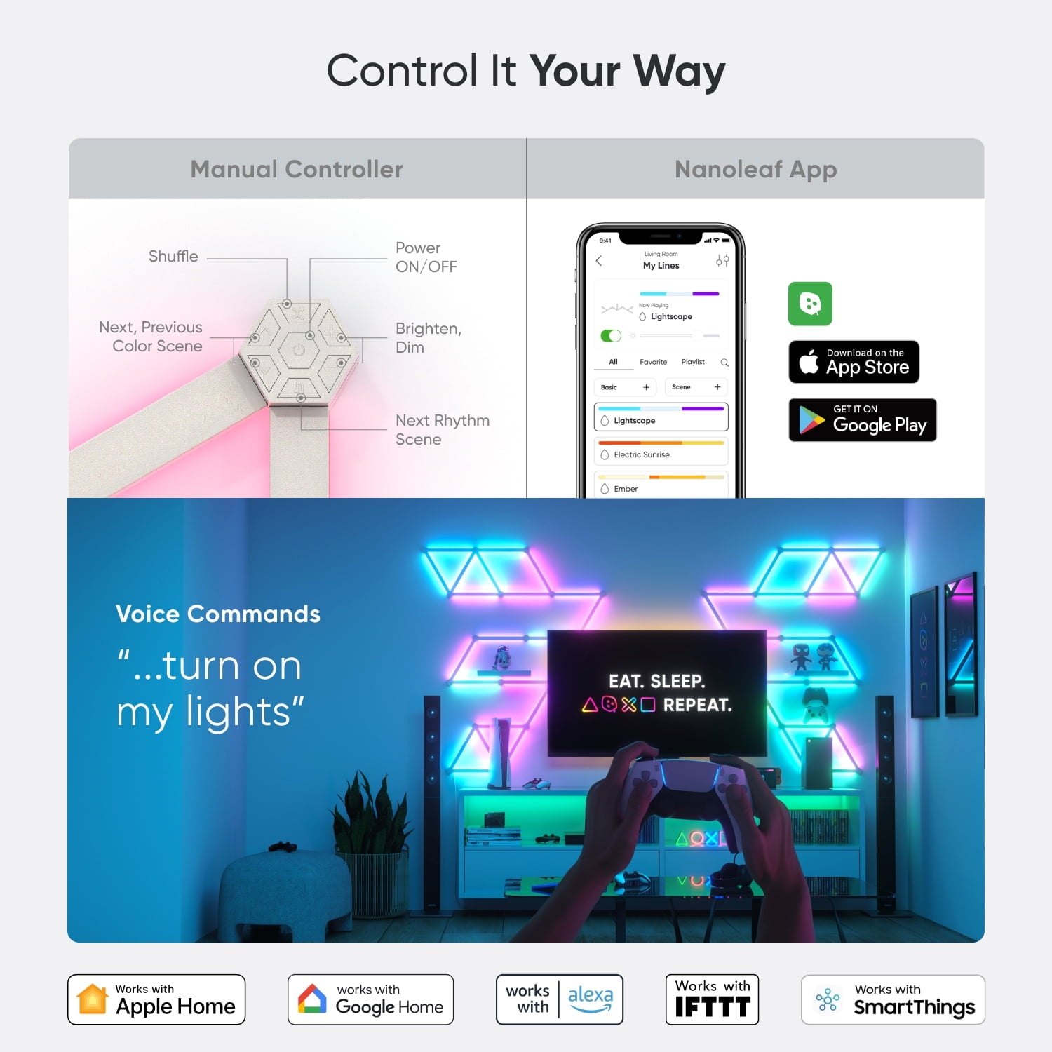 Nanoleaf - Lines 60 Degrees Smarter Kit - Smart LED Wall Light Lines - 9Pk - Serious Techies