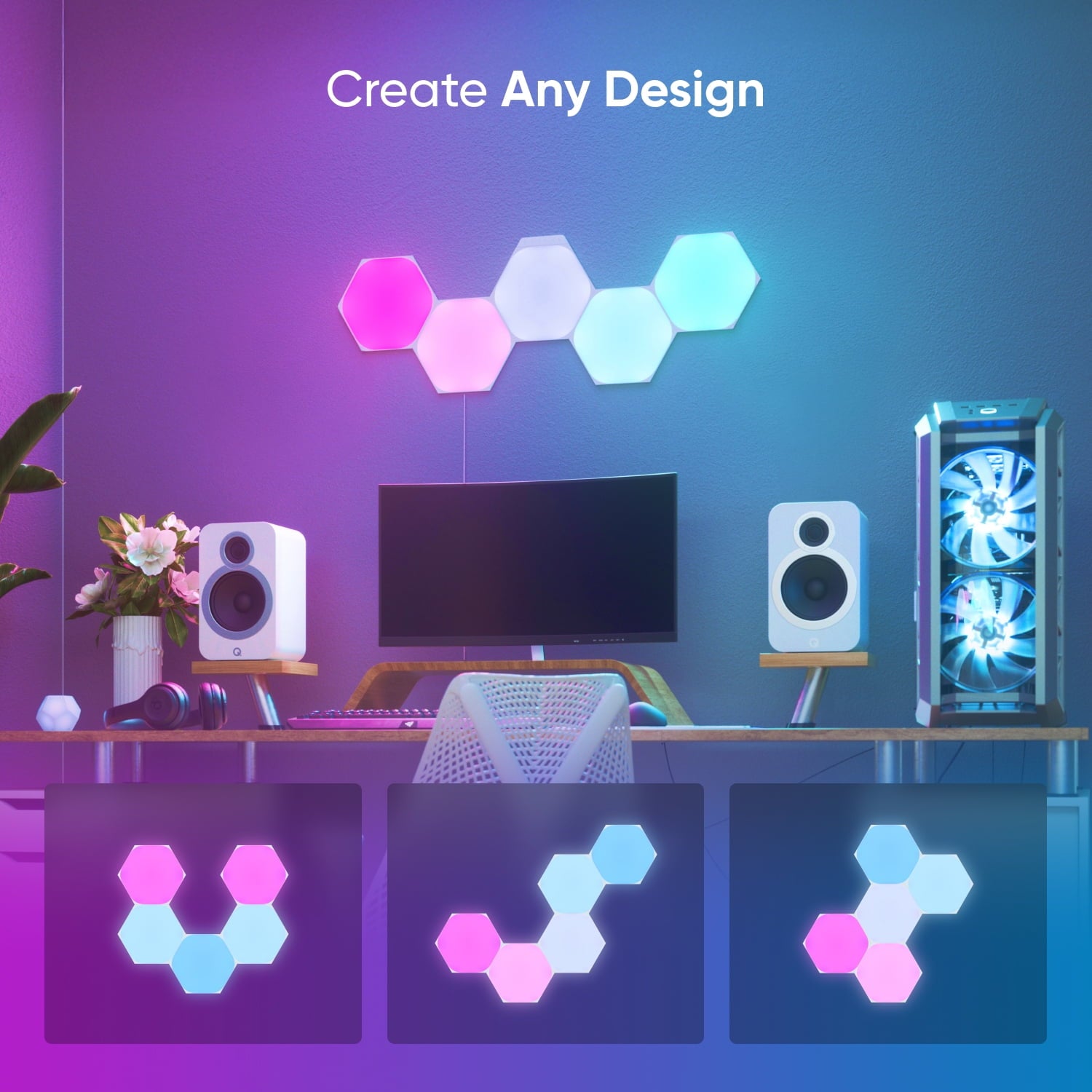 Nanoleaf - Shapes Hexagons Smarter Kit (5 Panels) – Modular Wall Light Panels for Indoor Use, Modern Home Decor Style - Serious Techies
