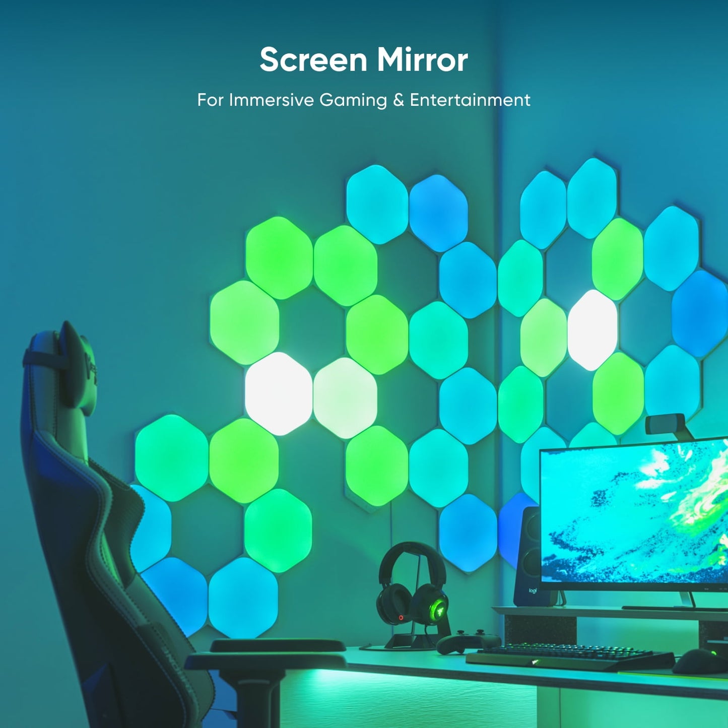 Nanoleaf - Shapes Hexagons Smarter Kit (5 Panels) – Modular Wall Light Panels for Indoor Use, Modern Home Decor Style - Serious Techies