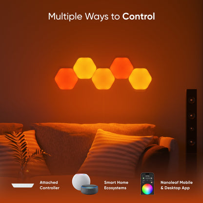 Nanoleaf - Shapes Hexagons Smarter Kit (5 Panels) – Modular Wall Light Panels for Indoor Use, Modern Home Decor Style - Serious Techies