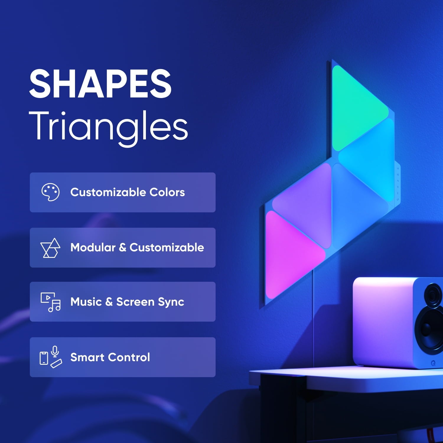 Nanoleaf - Shapes Triangles Smarter Kit, Indoor Modern Modular LED Wall Light Panels, 5PK - Serious Techies