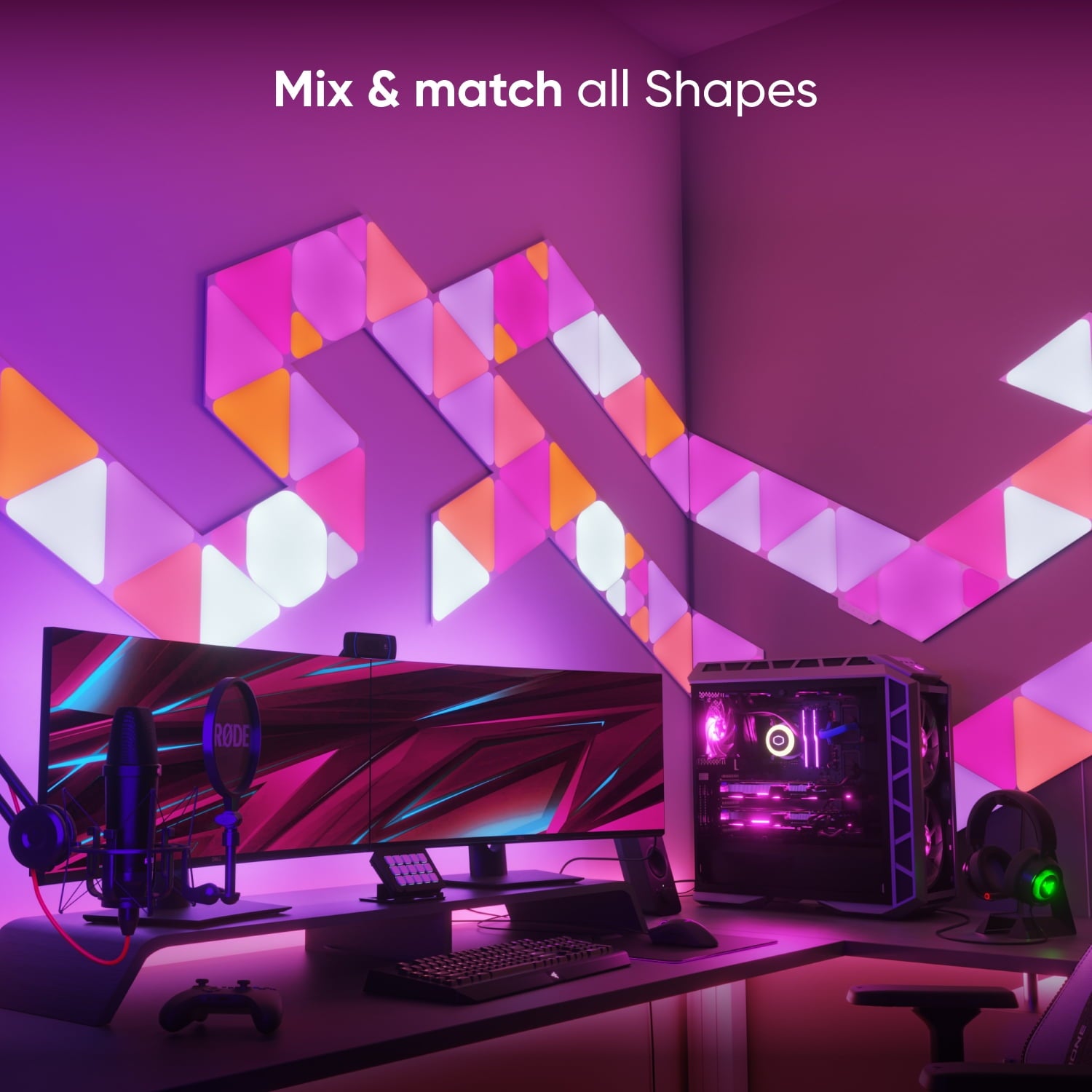 Nanoleaf - Shapes Triangles Smarter Kit, Indoor Modern Modular LED Wall Light Panels, 5PK - Serious Techies