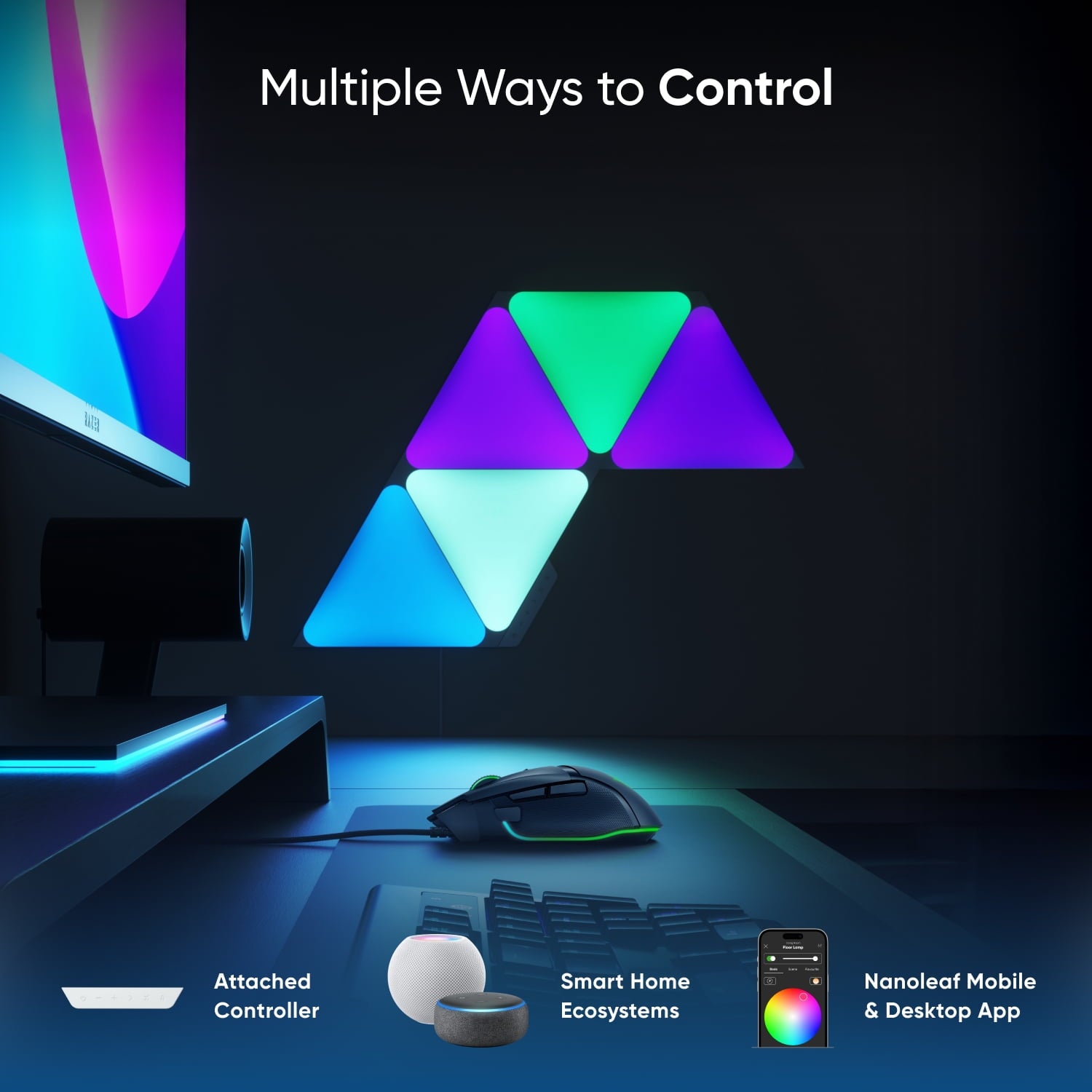 Nanoleaf - Shapes Triangles Smarter Kit, Indoor Modern Modular LED Wall Light Panels, 5PK - Serious Techies
