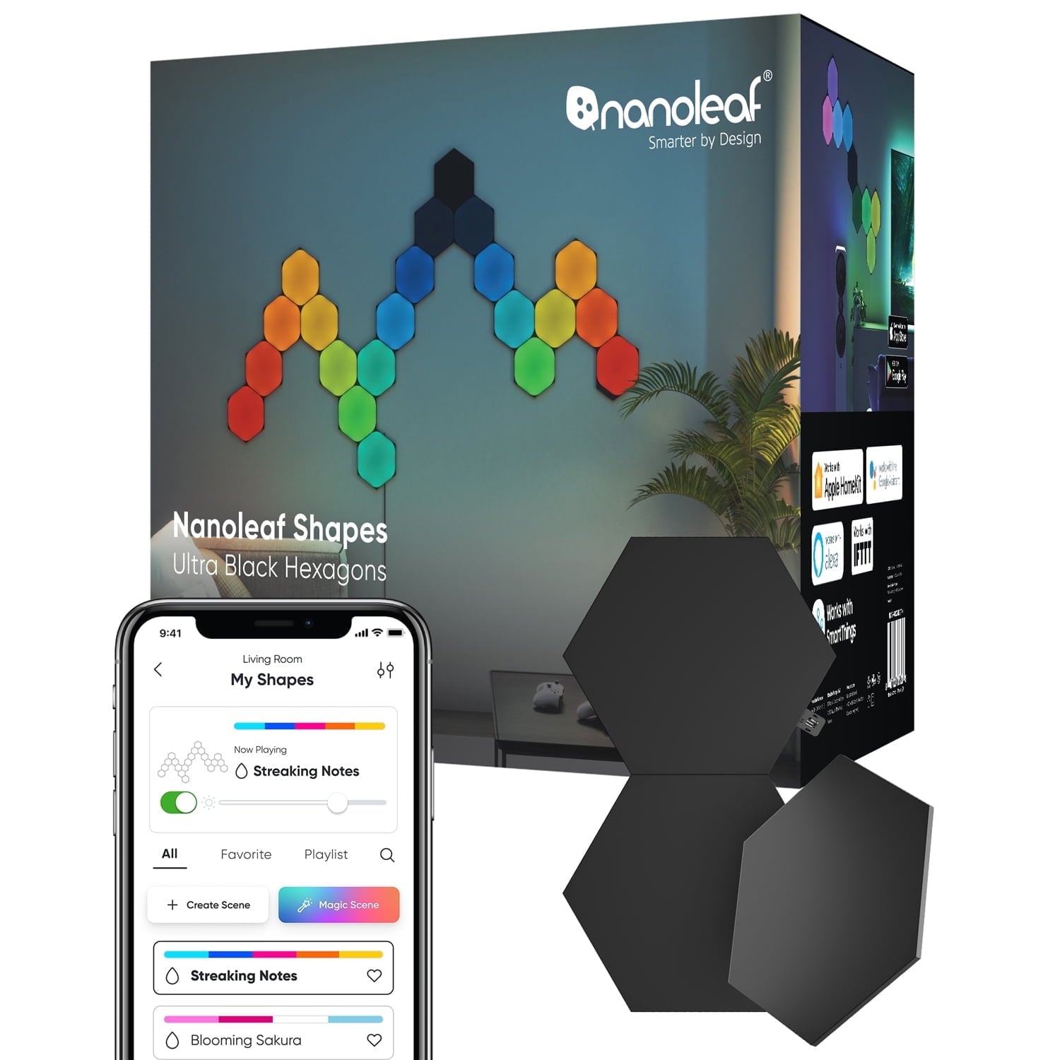 Nanoleaf - Shapes Ultra Black Hexagons Expansion Pack, 3Pk – LED Wall Panels, Modern Style - Serious Techies