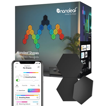 Nanoleaf - Shapes Ultra Black Hexagons Expansion Pack, 3Pk – LED Wall Panels, Modern Style - Serious Techies