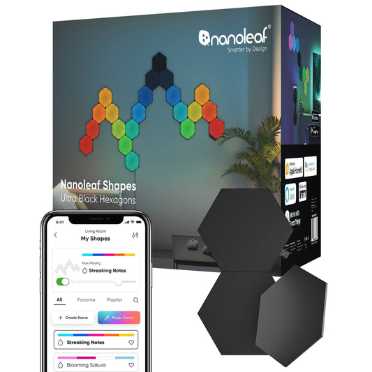 Nanoleaf - Shapes Ultra Black Hexagons Expansion Pack, 3Pk – LED Wall Panels, Modern Style - Serious Techies