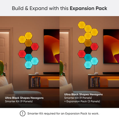 Nanoleaf - Shapes Ultra Black Hexagons Expansion Pack, 3Pk – LED Wall Panels, Modern Style - Serious Techies