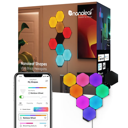 Nanoleaf - Shapes Ultra Black Hexagons Smarter Kit, 9Pk – Modern LED Wall Panels for Indoor - Serious Techies