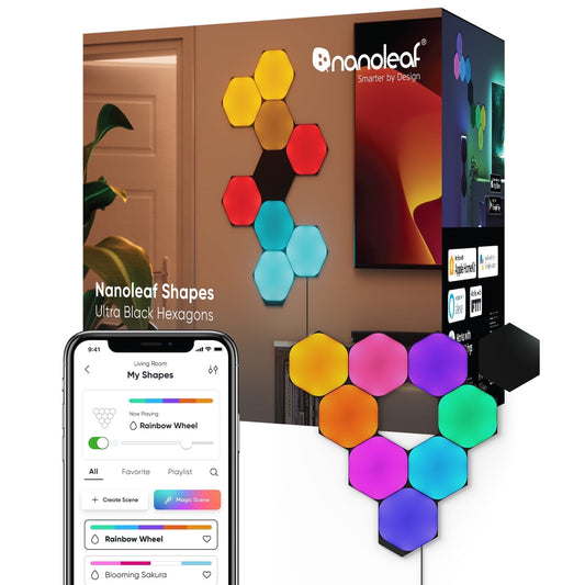 Nanoleaf - Shapes Ultra Black Hexagons Smarter Kit, 9Pk – Modern LED Wall Panels for Indoor - Serious Techies