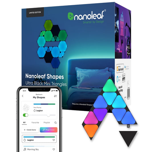 Nanoleaf - Shapes Ultra Black Mini Triangles Expansion Pack, 10Pk – LED Wall Panels for Home, Modern Style - Serious Techies