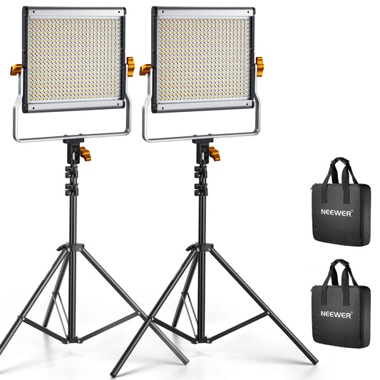 2-Pack Aluminum Alloy Bi-Color 480 LED Video Light Kit – 3200K-5600K, CRI 96+, W/U Bracket & 75" Stand for Photography, Streaming - Serious Techies