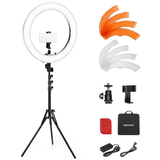 Neewer - 18" Ring Light, LED Selfie Light Kit, Adjustable Stand, Phone Holder, Dimmable Lighting, for Makeup, Vlogging, Video, Photography, Live Streaming - Serious Techies