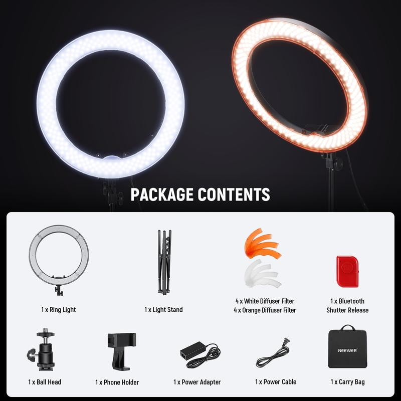 Neewer - 18" Ring Light, LED Selfie Light Kit, Adjustable Stand, Phone Holder, Dimmable Lighting, for Makeup, Vlogging, Video, Photography, Live Streaming - Serious Techies