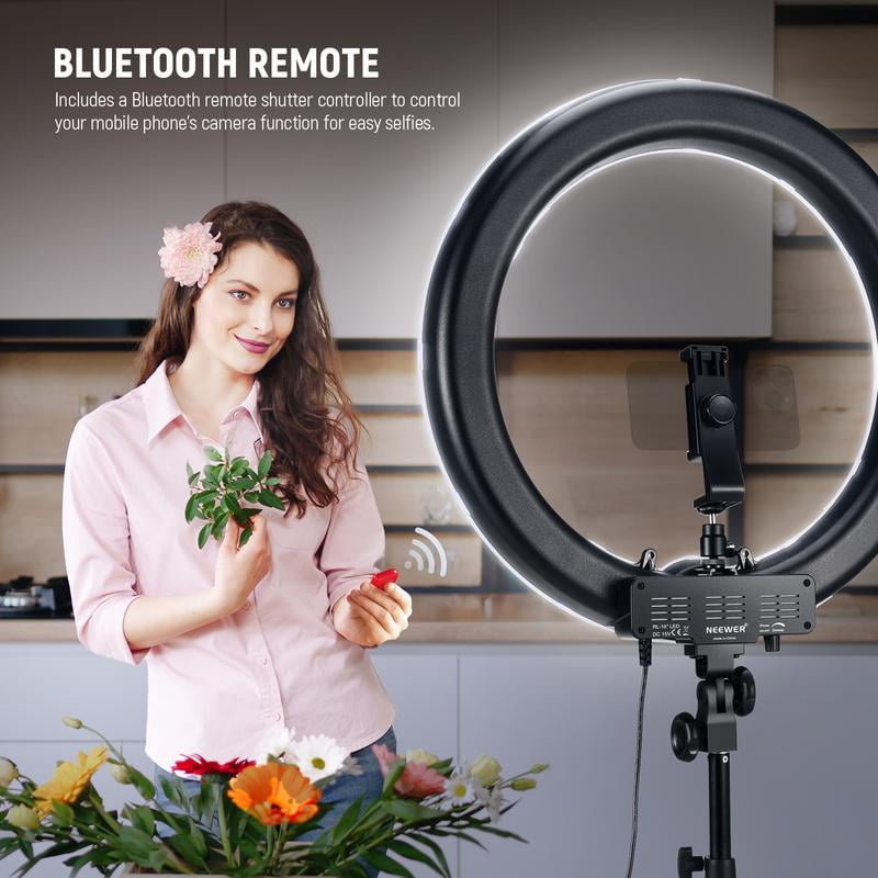 Neewer - 18" Ring Light, LED Selfie Light Kit, Adjustable Stand, Phone Holder, Dimmable Lighting, for Makeup, Vlogging, Video, Photography, Live Streaming - Serious Techies