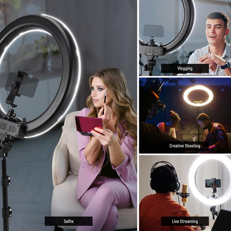 Neewer - 18" Ring Light, LED Selfie Light Kit, Adjustable Stand, Phone Holder, Dimmable Lighting, for Makeup, Vlogging, Video, Photography, Live Streaming - Serious Techies