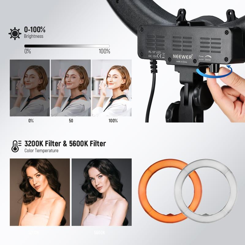 Neewer - 18" Ring Light, LED Selfie Light Kit, Adjustable Stand, Phone Holder, Dimmable Lighting, for Makeup, Vlogging, Video, Photography, Live Streaming - Serious Techies