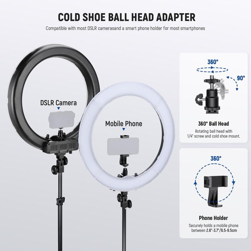 Neewer - 18" Ring Light, LED Selfie Light Kit, Adjustable Stand, Phone Holder, Dimmable Lighting, for Makeup, Vlogging, Video, Photography, Live Streaming - Serious Techies
