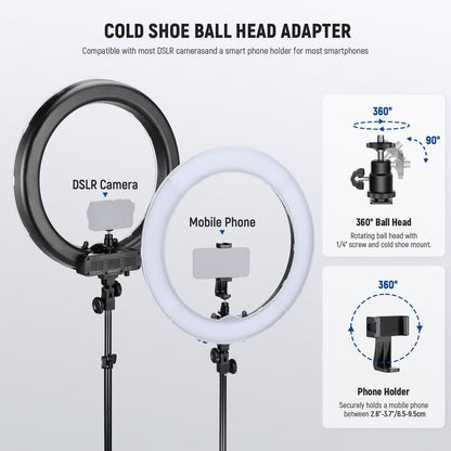 Neewer - 18" Ring Light, LED Selfie Light Kit, Adjustable Stand, Phone Holder, Dimmable Lighting, for Makeup, Vlogging, Video, Photography, Live Streaming - Serious Techies
