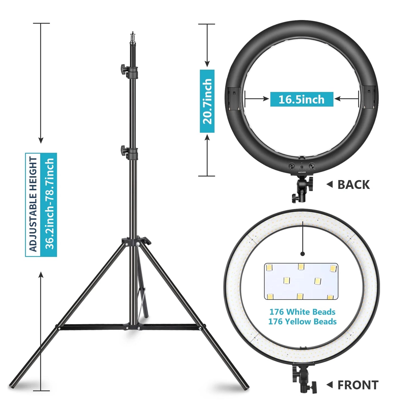 Neewer - 20" LED Bi-Color Circle Light with Ball Head - Serious Techies