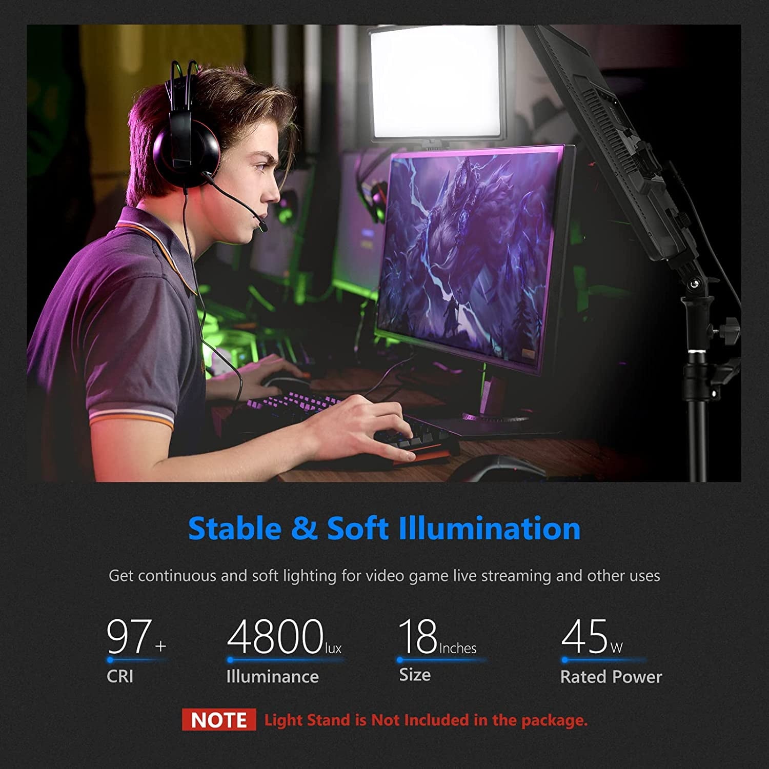 Neewer - NL288 LED Video Light with 2.4G Remote, 45W 4800Lux 3200K-5600K CRI 97+ Dimmable Bi-Color 18" Soft Light Panel for Photography Youtube Live Stream Game Zoom Meeting(Battery Not Included) - Serious Techies
