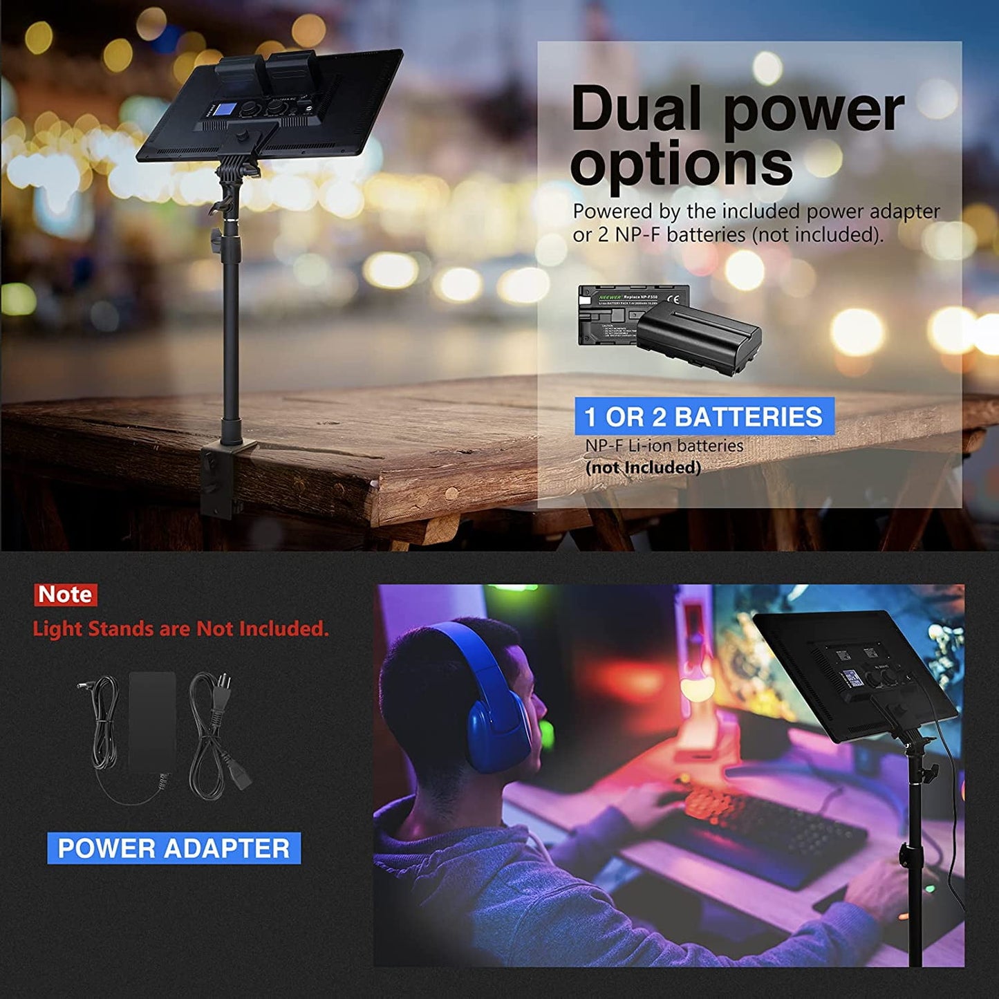 Neewer - NL288 LED Video Light with 2.4G Remote, 45W 4800Lux 3200K-5600K CRI 97+ Dimmable Bi-Color 18" Soft Light Panel for Photography Youtube Live Stream Game Zoom Meeting(Battery Not Included) - Serious Techies