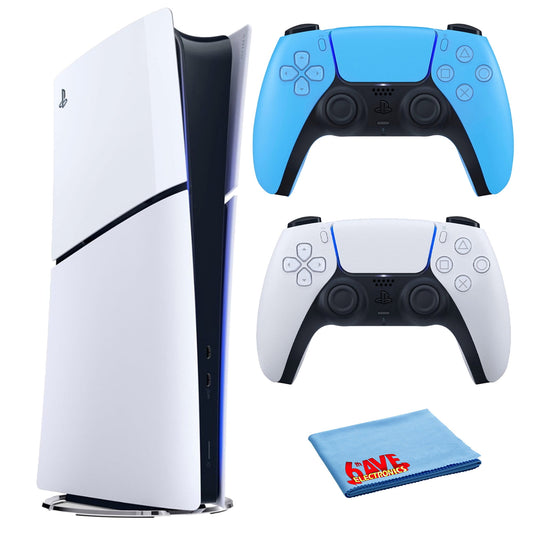 PlayStation - 5 Slim, PS5 Console Digital Edition for Video Game, Built-In 1TB SSD Storage Bundle with Extra  PS-5 Dualsense Wireless Play Station Controller - Startlight Blue and Accessories - Serious Techies