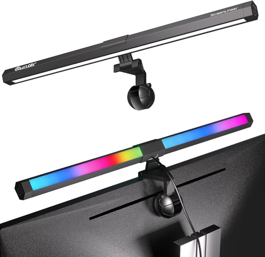 Quntis - RGB Monitor Light Backlight, Ra95 Dual Light Bar Gaming Office Desk Lamp, 15 Modes Dimmable, 3 Color Temperature Adjustable, Eye Caring Screen Light Bar for Home Game - Serious Techies