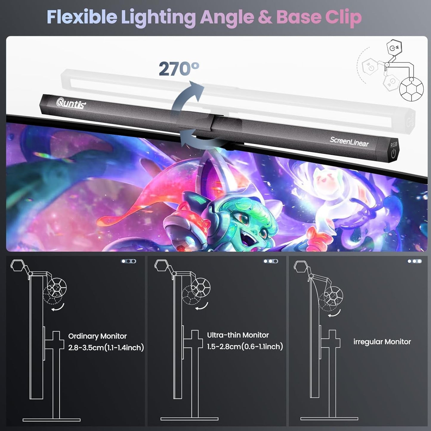 Quntis - RGB Monitor Light Backlight, Ra95 Dual Light Bar Gaming Office Desk Lamp, 15 Modes Dimmable, 3 Color Temperature Adjustable, Eye Caring Screen Light Bar for Home Game - Serious Techies
