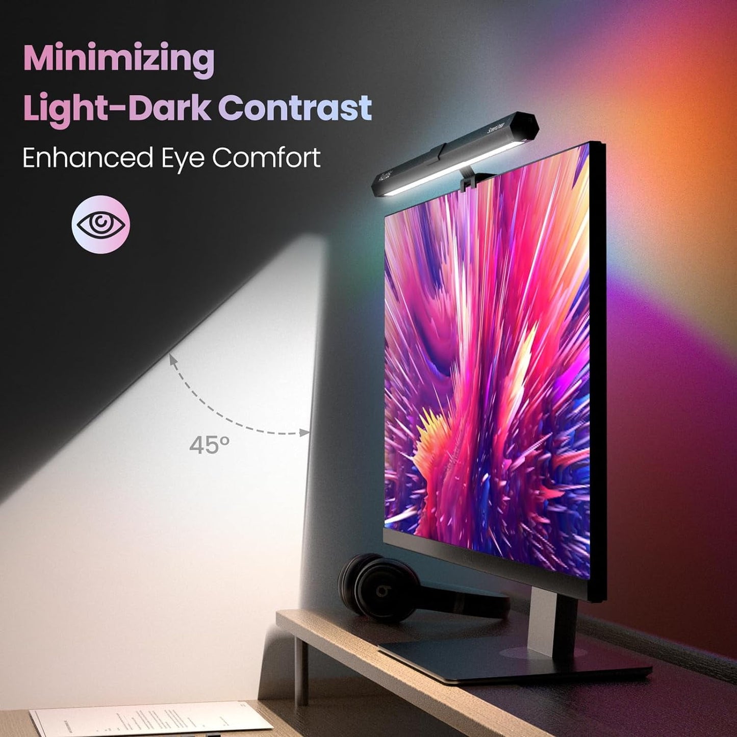 Quntis - RGB Monitor Light Backlight, Ra95 Dual Light Bar Gaming Office Desk Lamp, 15 Modes Dimmable, 3 Color Temperature Adjustable, Eye Caring Screen Light Bar for Home Game - Serious Techies