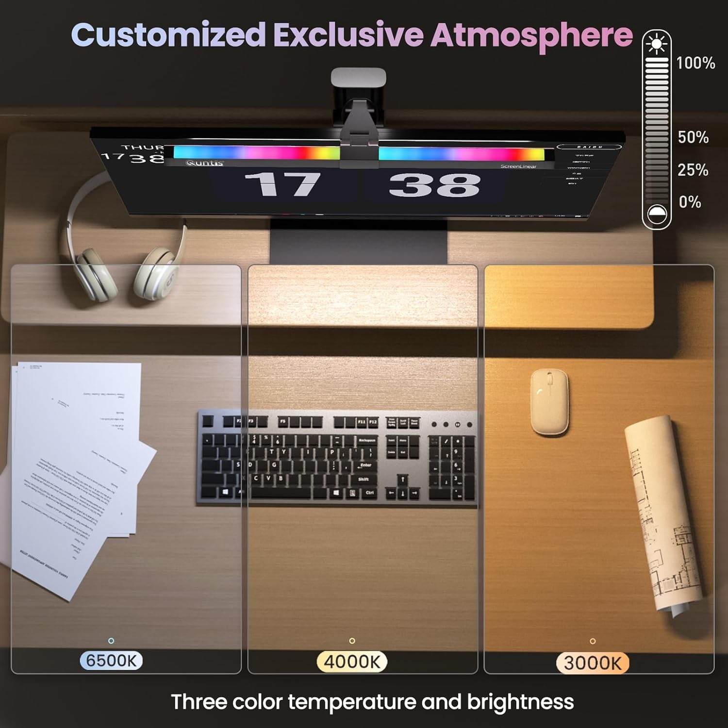 Quntis - RGB Monitor Light Backlight, Ra95 Dual Light Bar Gaming Office Desk Lamp, 15 Modes Dimmable, 3 Color Temperature Adjustable, Eye Caring Screen Light Bar for Home Game - Serious Techies