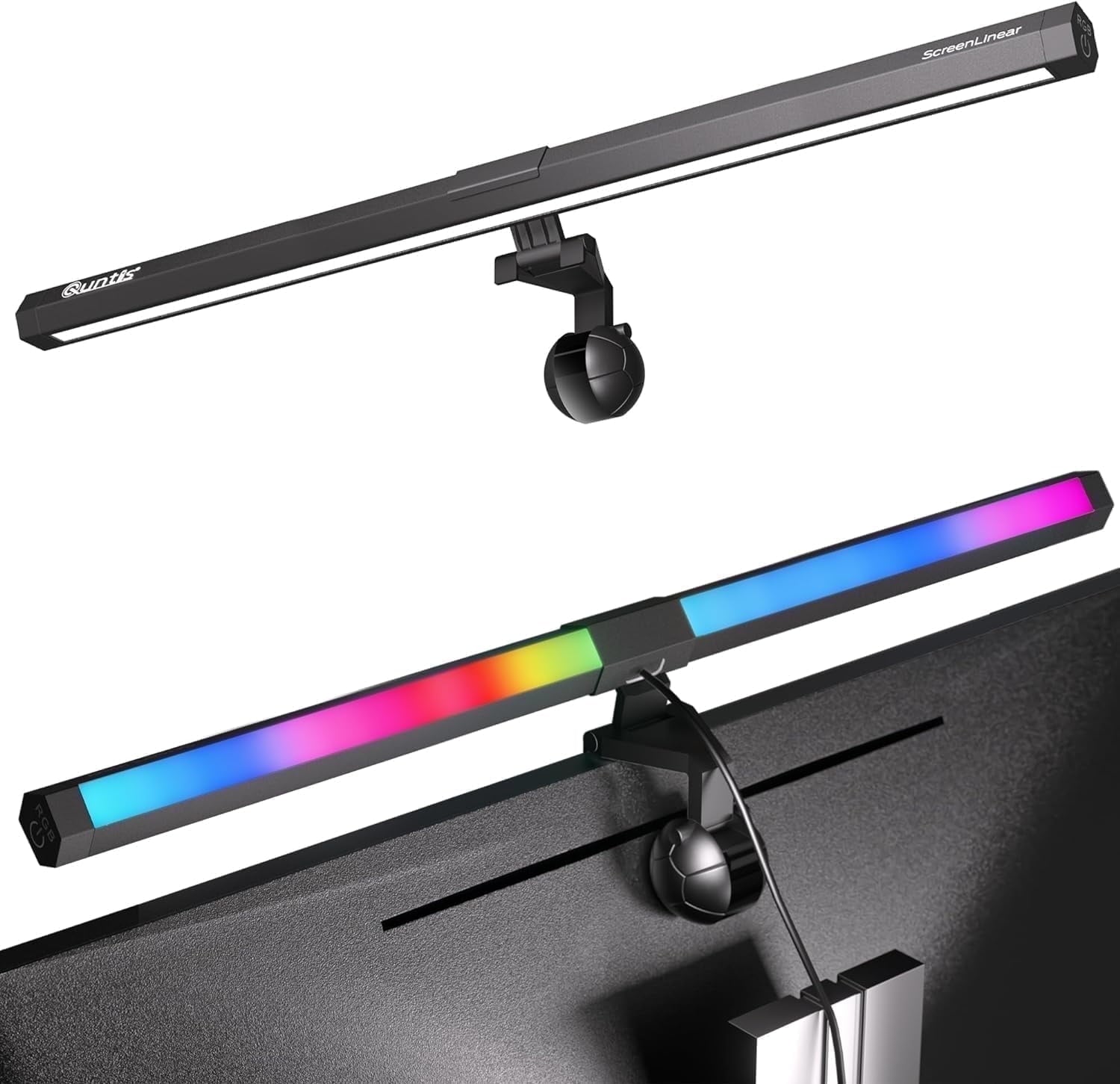 Quntis - RGB Monitor Light Backlight, Ra95 Dual Light Bar Gaming Office Desk Lamp, 15 Modes Dimmable, 3 Color Temperature Adjustable, Eye Caring Screen Light Bar for Home Game - Serious Techies