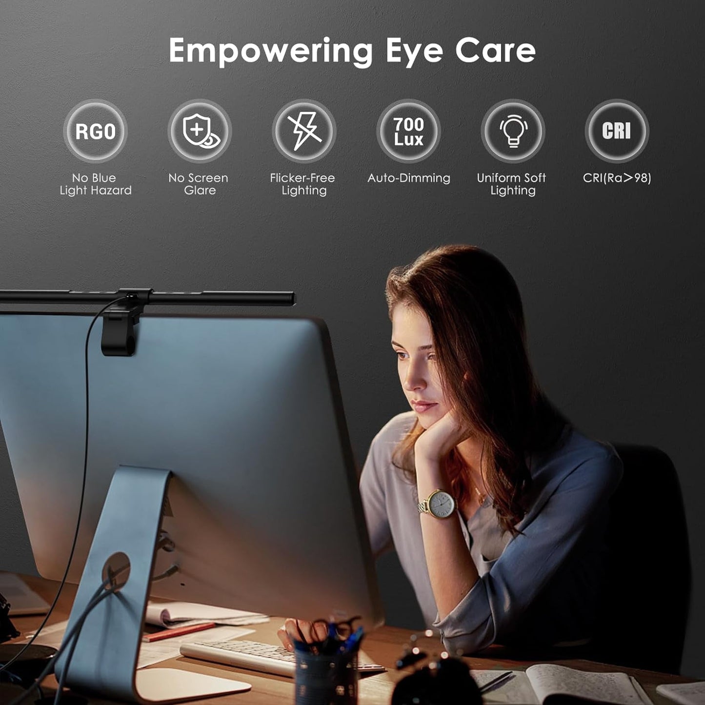 Quntis - Computer Monitor Lamp, 15.75Inch/40Cm Screen Monitor Light Bar for Eye Caring, E-Reading LED Task Lamp with Auto-Dimming & Stepless Adjustment, Touch Control Space Saving Home Office Lamp - Serious Techies
