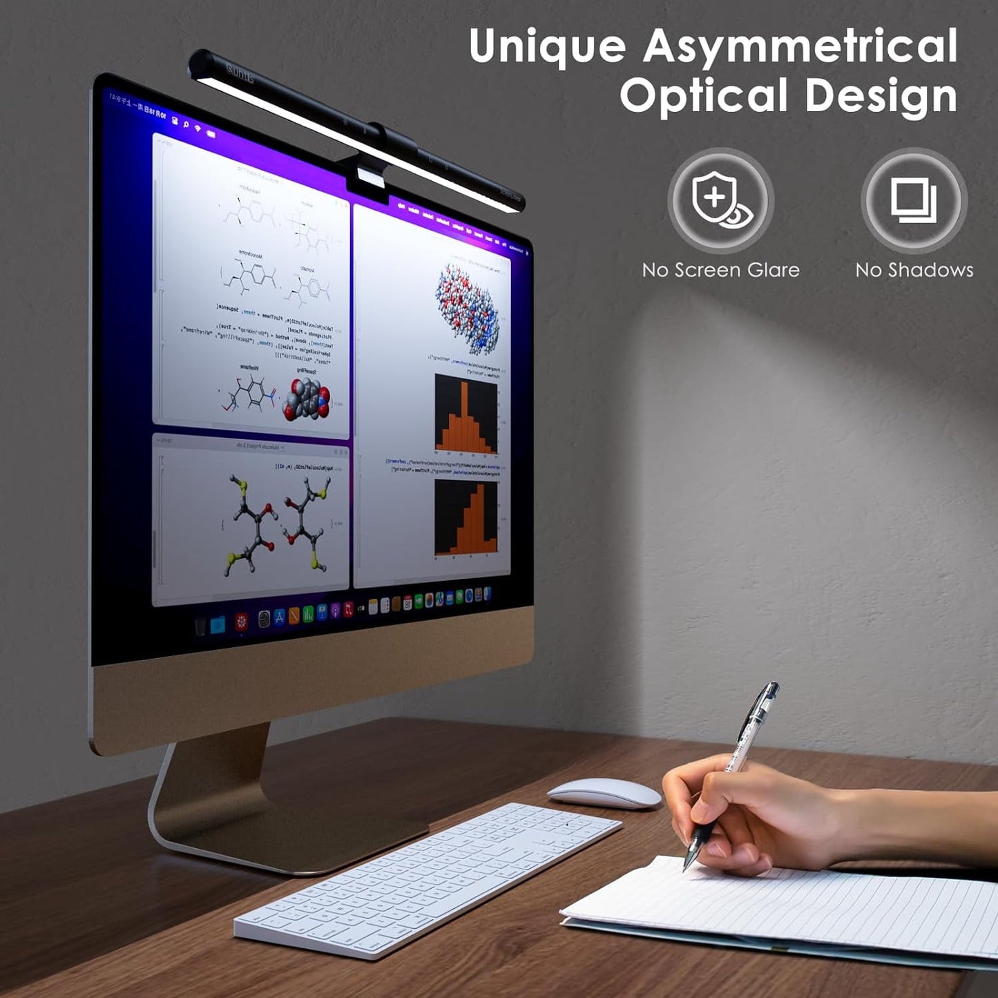 Quntis - Computer Monitor Lamp, 15.75Inch/40Cm Screen Monitor Light Bar for Eye Caring, E-Reading LED Task Lamp with Auto-Dimming & Stepless Adjustment, Touch Control Space Saving Home Office Lamp - Serious Techies