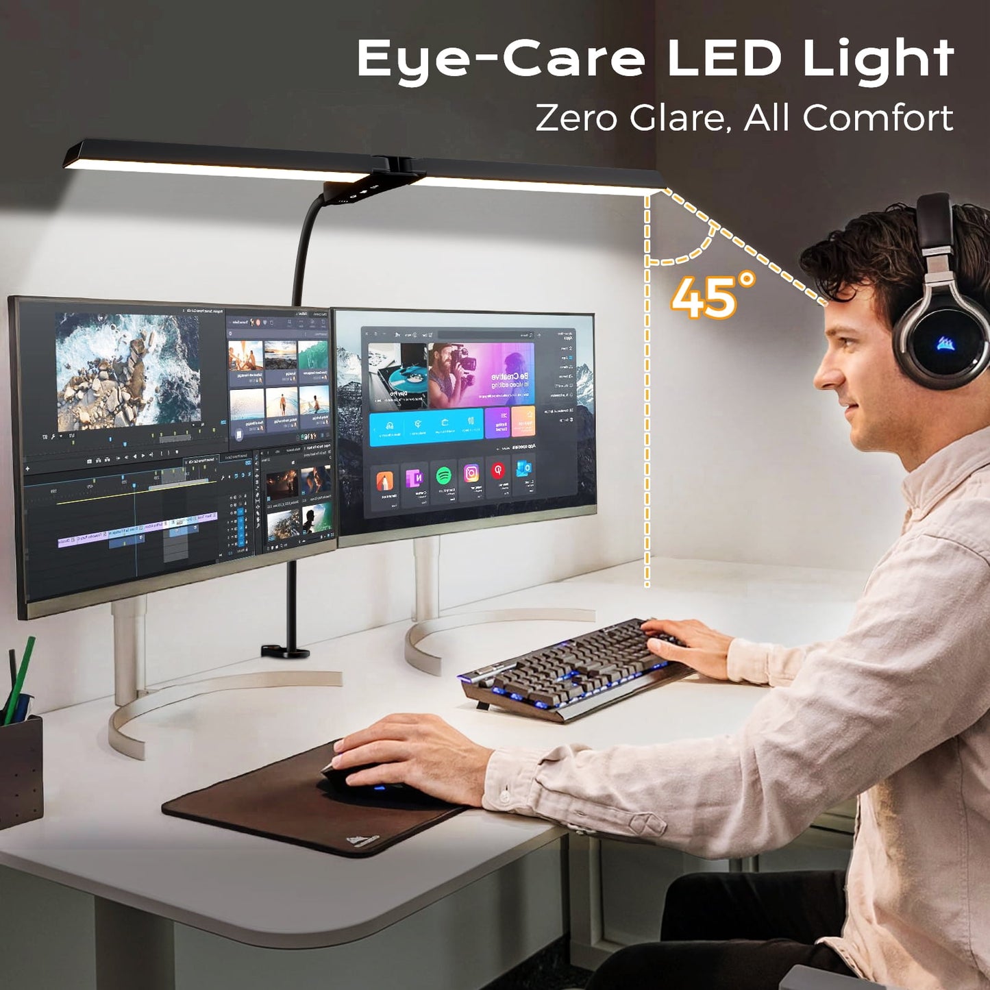 Quntis - 28" LED Desk Lamp, 96 Leds Eye-Care Monitor Light, 3 Brightness Levels & 4 Temperatures Flexible Gooseneck & Architect Desk Clamp for Home Office, Study, Design - Serious Techies