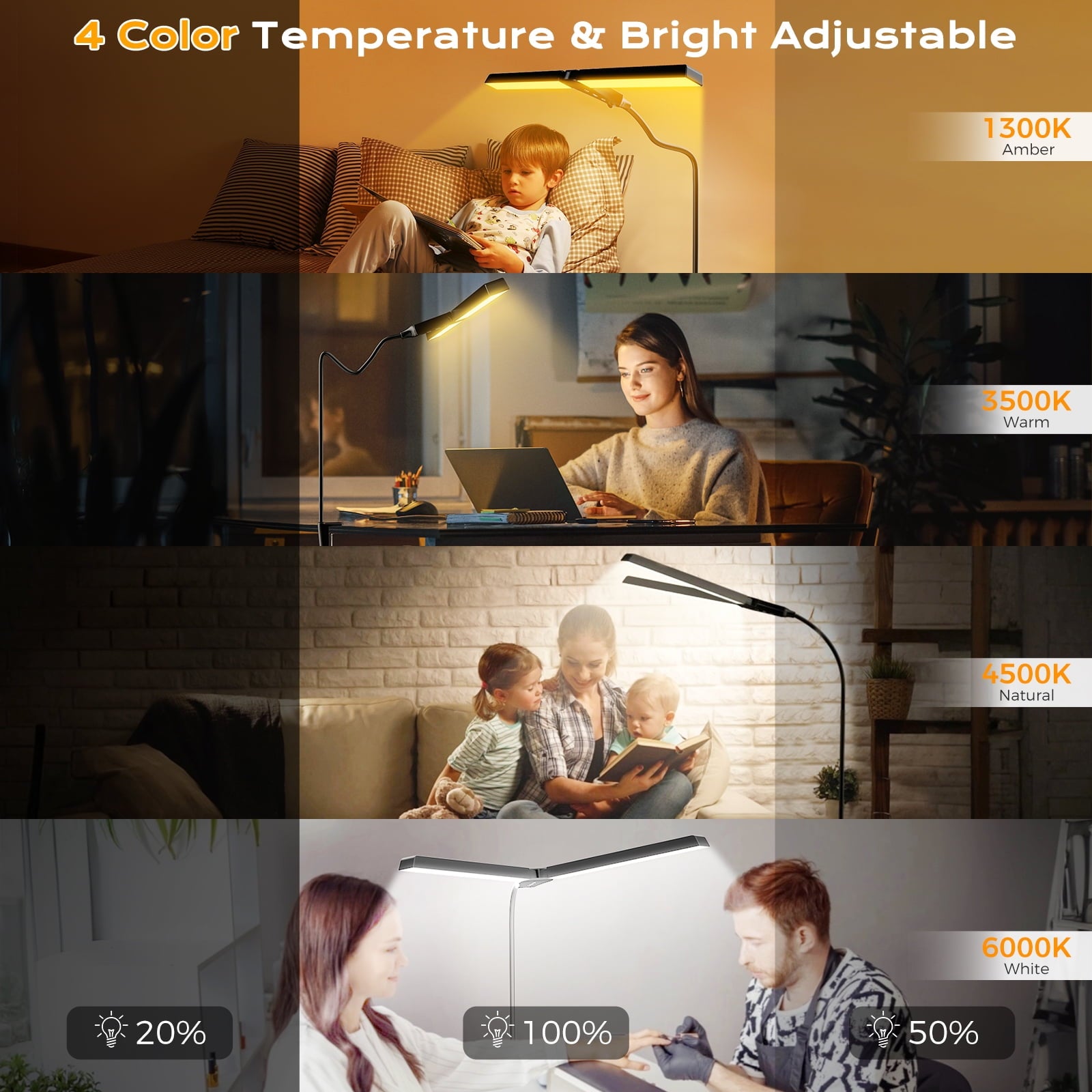 Quntis - 28" LED Desk Lamp, 96 Leds Eye-Care Monitor Light, 3 Brightness Levels & 4 Temperatures Flexible Gooseneck & Architect Desk Clamp for Home Office, Study, Design - Serious Techies