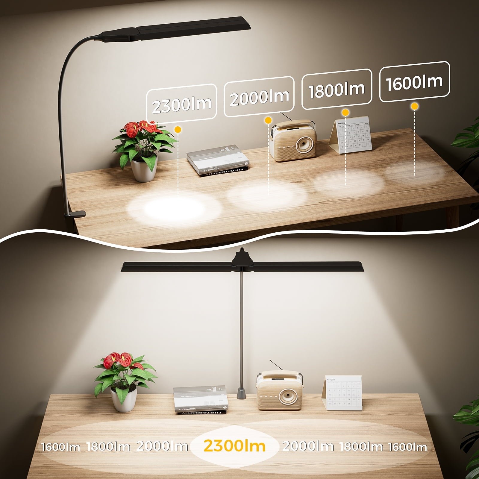Quntis - 28" LED Desk Lamp, 96 Leds Eye-Care Monitor Light, 3 Brightness Levels & 4 Temperatures Flexible Gooseneck & Architect Desk Clamp for Home Office, Study, Design - Serious Techies