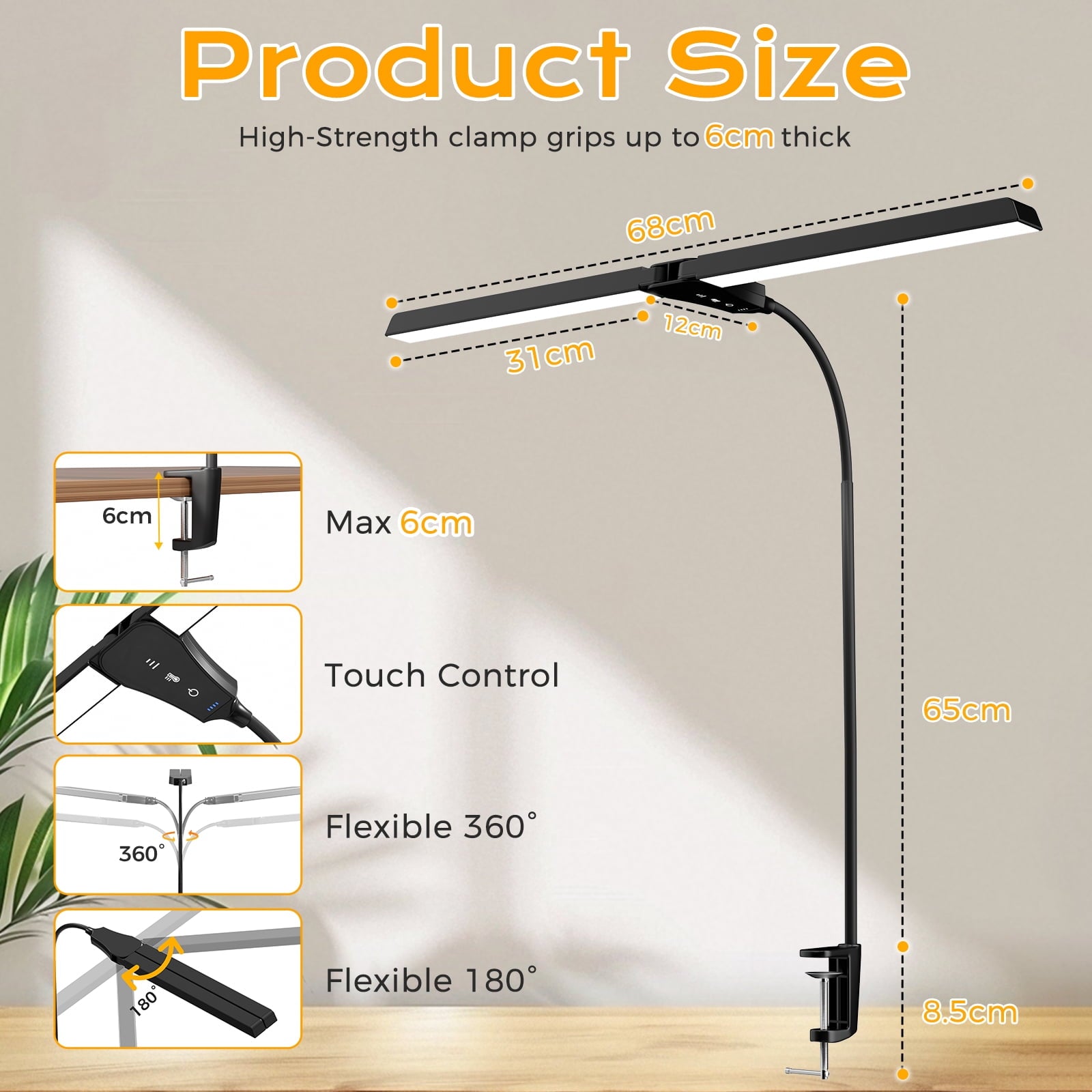 Quntis - 28" LED Desk Lamp, 96 Leds Eye-Care Monitor Light, 3 Brightness Levels & 4 Temperatures Flexible Gooseneck & Architect Desk Clamp for Home Office, Study, Design - Serious Techies