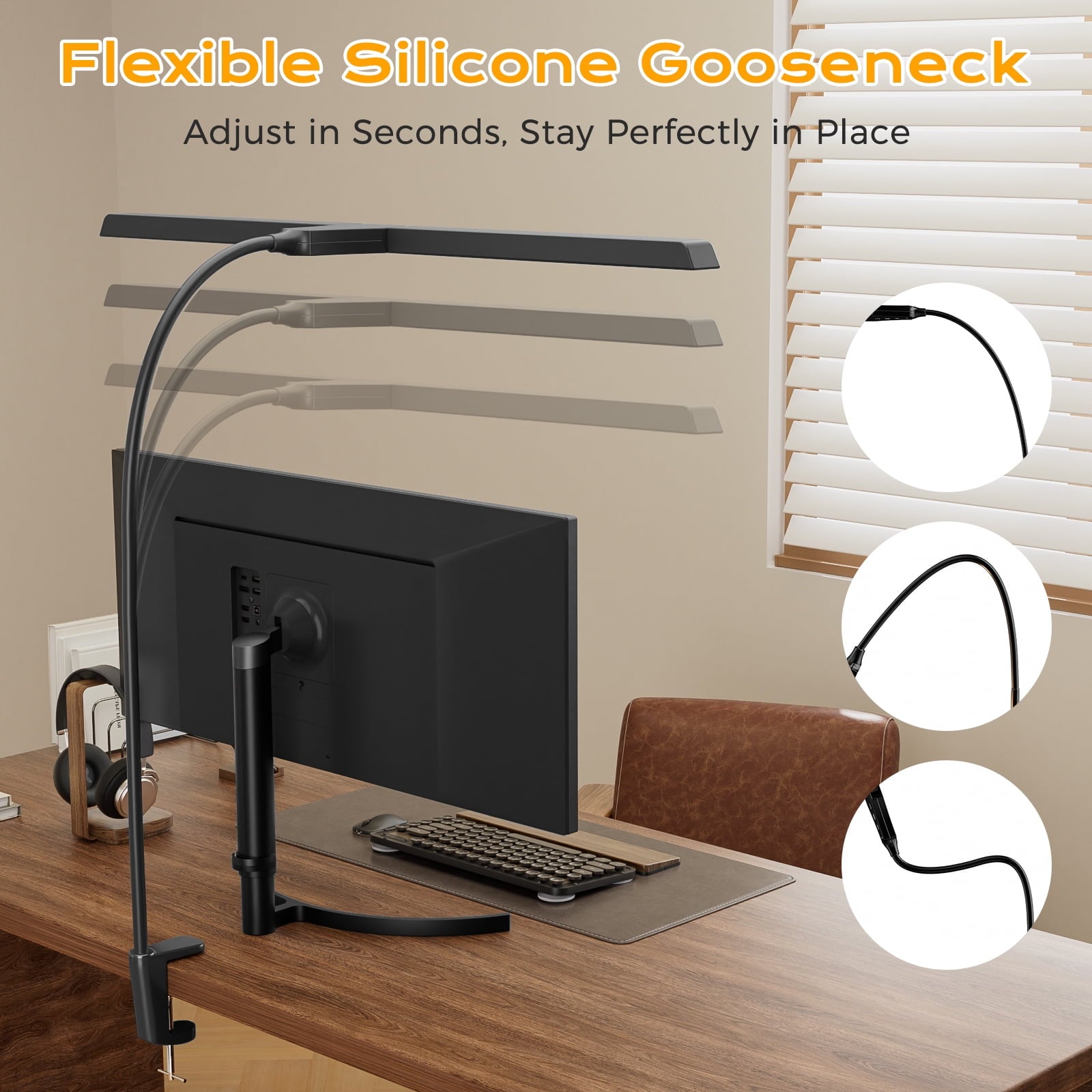 Quntis - 28" LED Desk Lamp, 96 Leds Eye-Care Monitor Light, 3 Brightness Levels & 4 Temperatures Flexible Gooseneck & Architect Desk Clamp for Home Office, Study, Design - Serious Techies