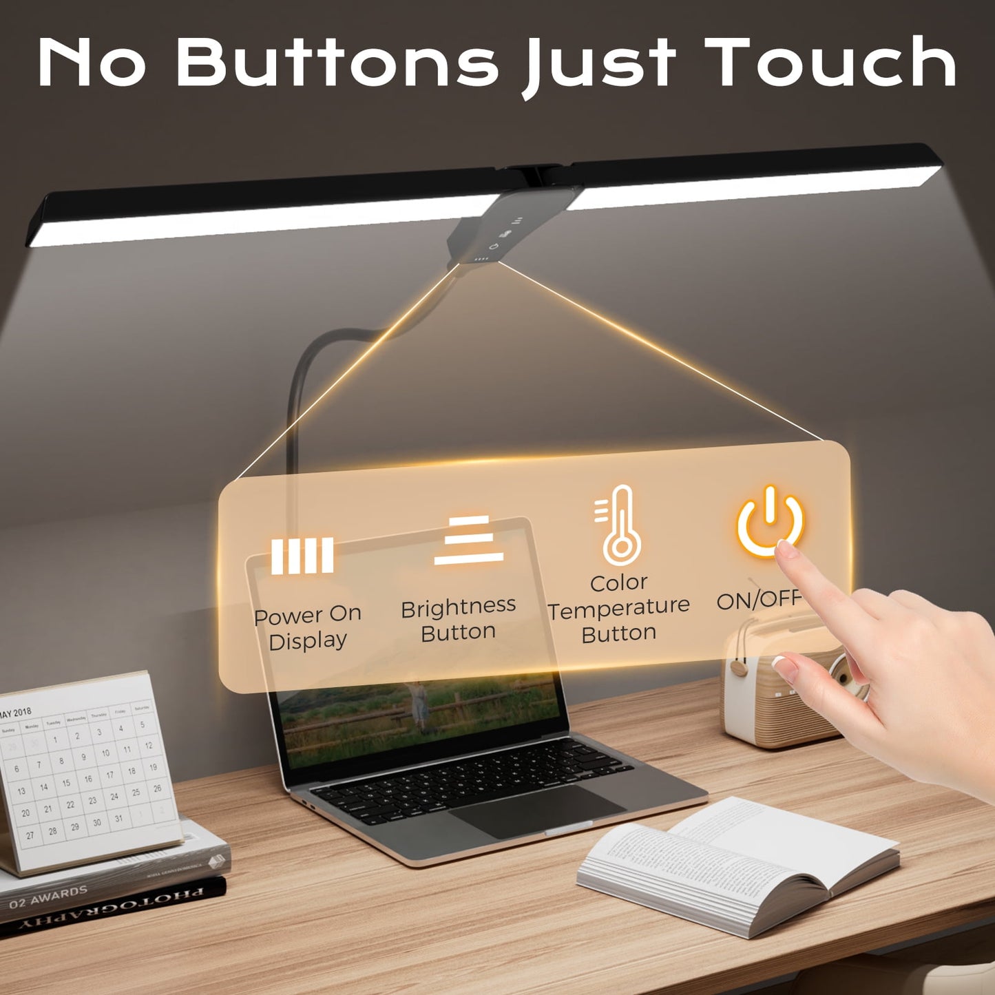 Quntis - 28" LED Desk Lamp, 96 Leds Eye-Care Monitor Light, 3 Brightness Levels & 4 Temperatures Flexible Gooseneck & Architect Desk Clamp for Home Office, Study, Design - Serious Techies