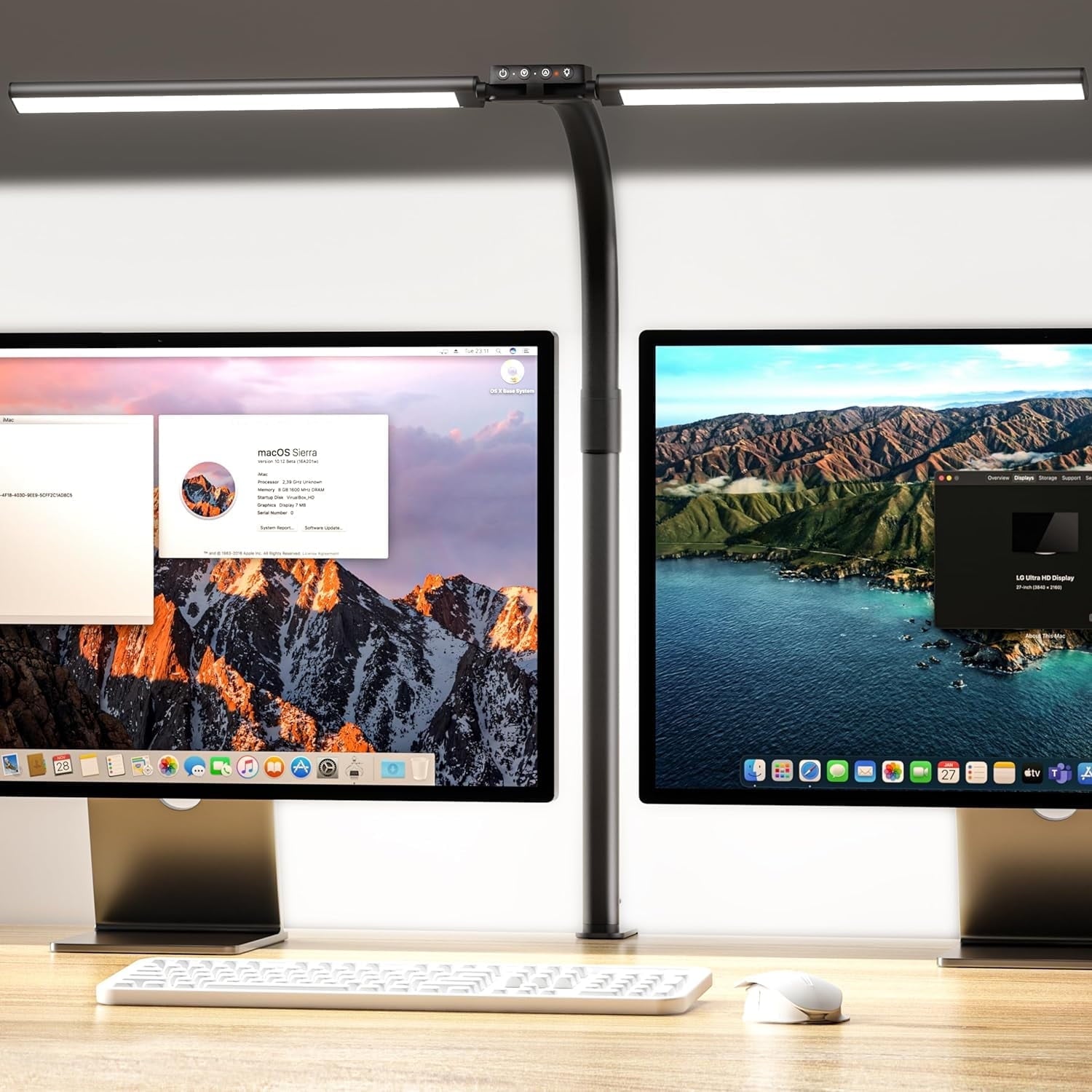 Quntis - LED Desk Lamp for Home Office, 24W Ultra Wide Double Head Architect Desk Lamp with 25 Lighting Modes, 30.7'' Adjustable Gooseneck Monitor Light for Work Office, Gray - Serious Techies