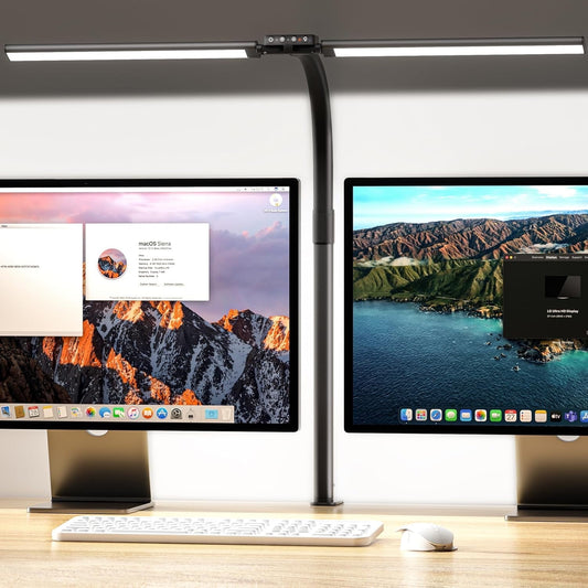 Quntis - LED Desk Lamp for Home Office, 24W Ultra Wide Double Head Architect Desk Lamp with 25 Lighting Modes, 30.7'' Adjustable Gooseneck Monitor Light for Work Office, Gray - Serious Techies