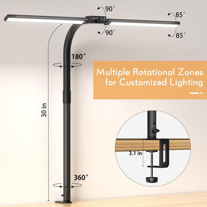 Quntis - LED Desk Lamp for Home Office, 24W Ultra Wide Double Head Architect Desk Lamp with 25 Lighting Modes, 30.7'' Adjustable Gooseneck Monitor Light for Work Office, Gray - Serious Techies