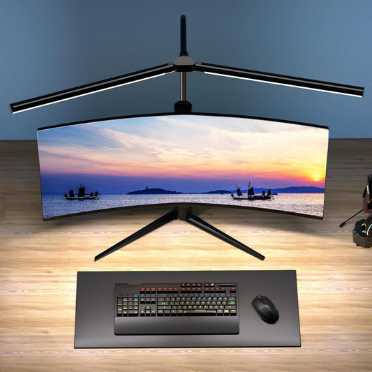 Quntis - LED Desk Lamp for Home Office, 31.5 Inch 1500LM Foldable Monitor Light, Dimmable Dual Desk Lamps with Clamp Architect Table Lamp for Work Home Light (Black) - Serious Techies