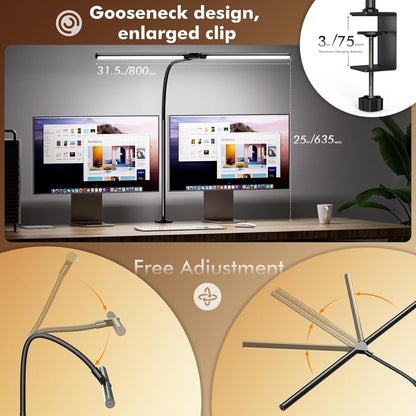 Quntis - LED Desk Lamp for Home Office, 31.5 Inch 1500LM Foldable Monitor Light, Dimmable Dual Desk Lamps with Clamp Architect Table Lamp for Work Home Light (Black) - Serious Techies