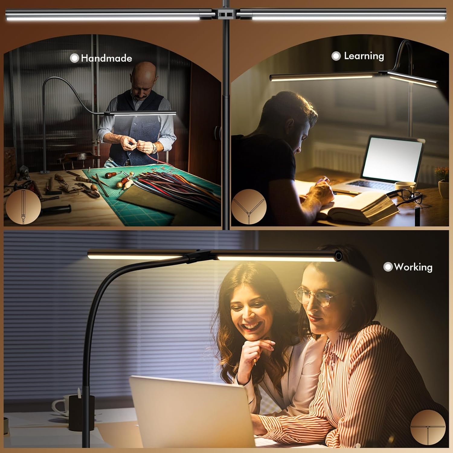 Quntis - LED Desk Lamp for Home Office, 31.5 Inch 1500LM Foldable Monitor Light, Dimmable Dual Desk Lamps with Clamp Architect Table Lamp for Work Home Light (Black) - Serious Techies