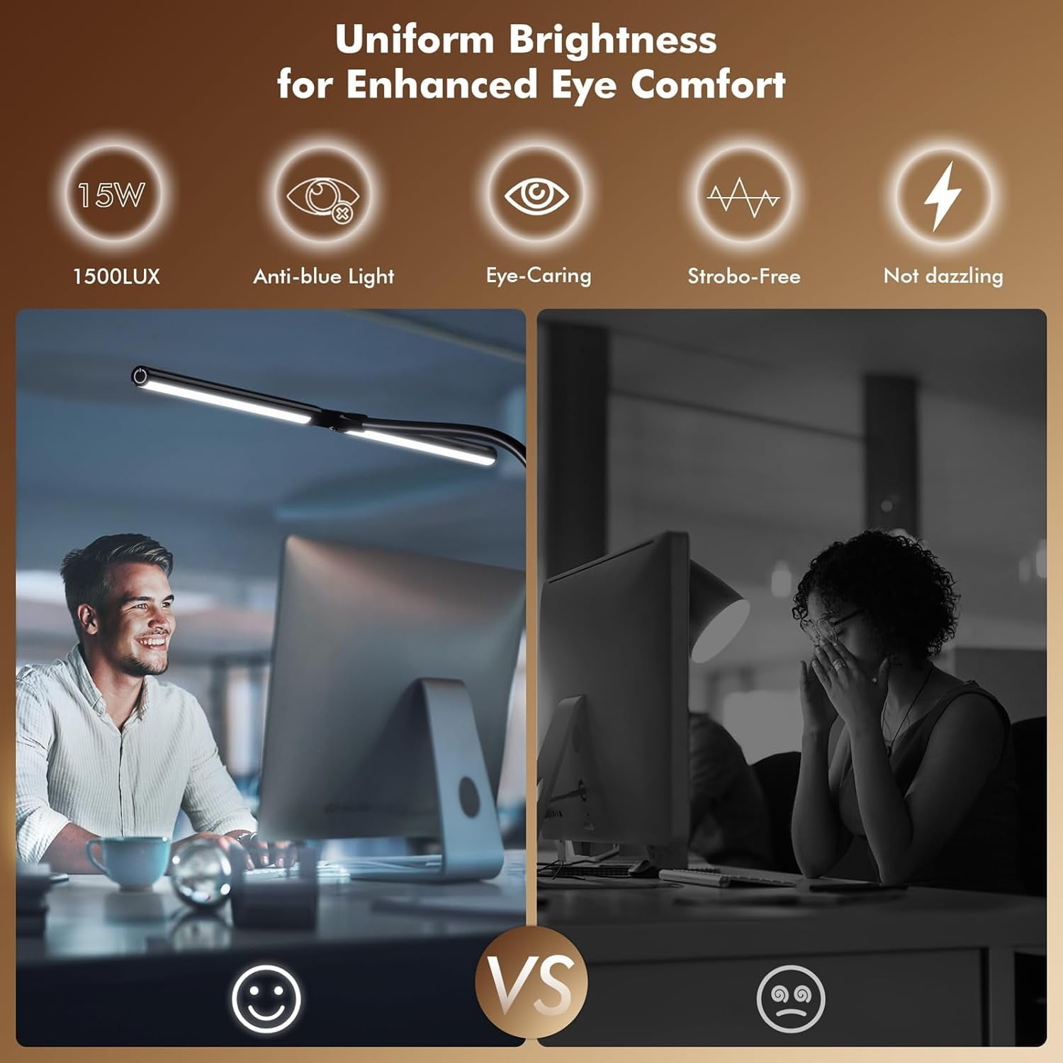 Quntis - LED Desk Lamp for Home Office, 31.5 Inch 1500LM Foldable Monitor Light, Dimmable Dual Desk Lamps with Clamp Architect Table Lamp for Work Home Light (Black) - Serious Techies